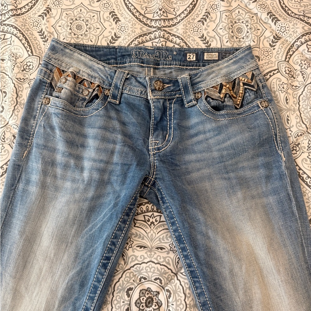 Miss Me Signature Slim Boot Jeans with beaded Embellished Pockets